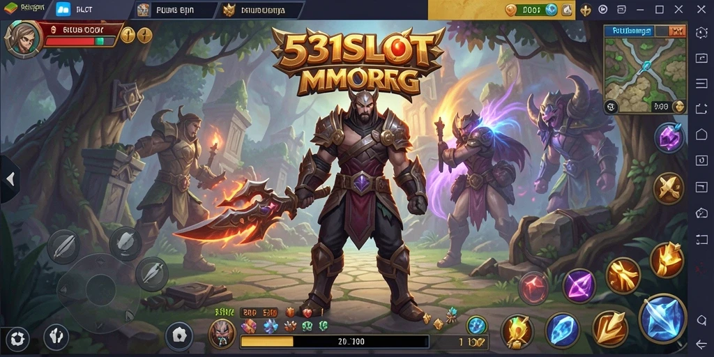 Screenshot utama 531SLOT menunjukkan karakter dalam pertempuran epik di dunia MMORPG.