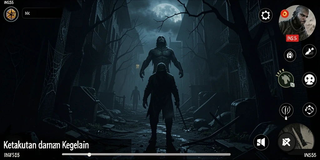 Tampilan gameplay yang menyeramkan dari INS55 dengan suasana mencekam.