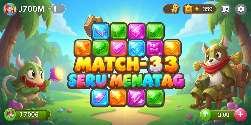 Tampilan gameplay J200M yang penuh warna dan seru dalam kategori Match-3.
