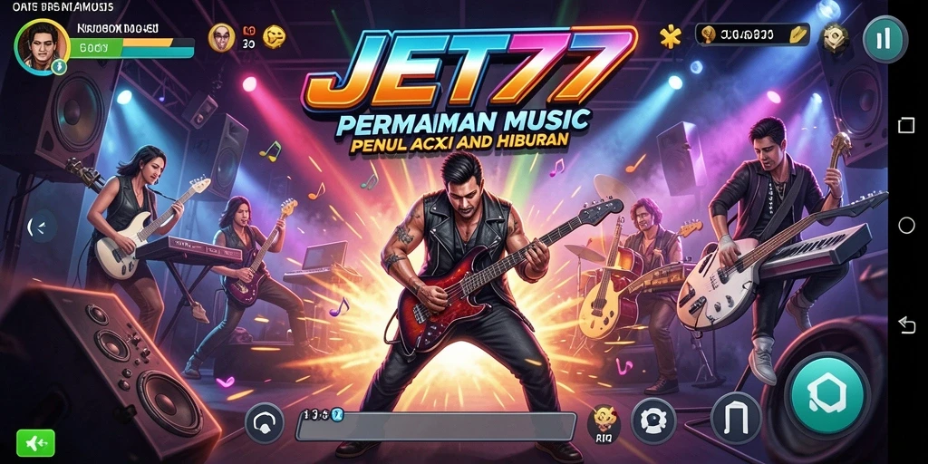 Tangkapan layar gameplay JET77 menampilkan pemain menikmati permainan musik.