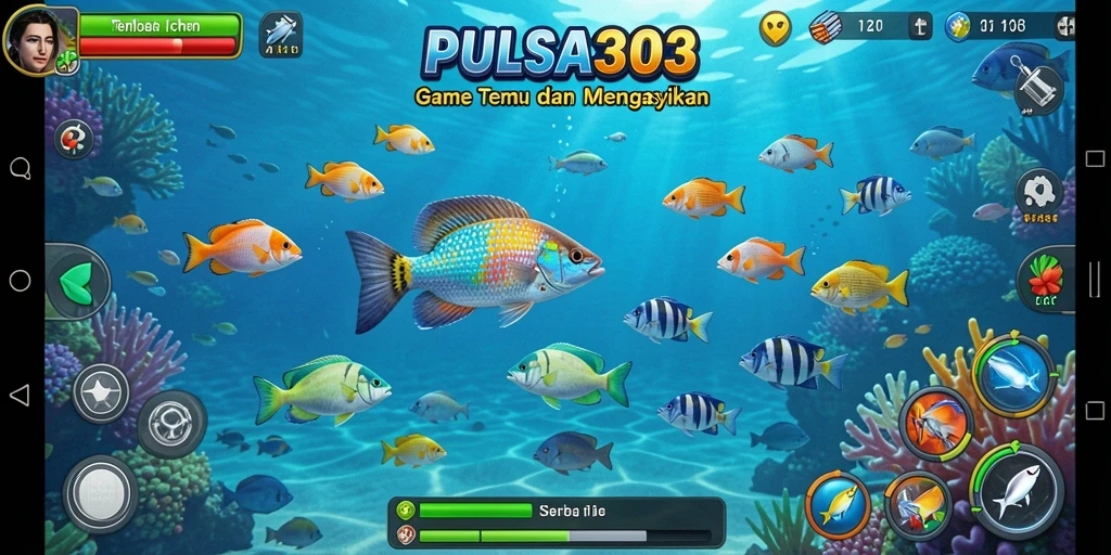 Screenshot utama PULSA303 menampilkan aksi tembak ikan yang seru.
