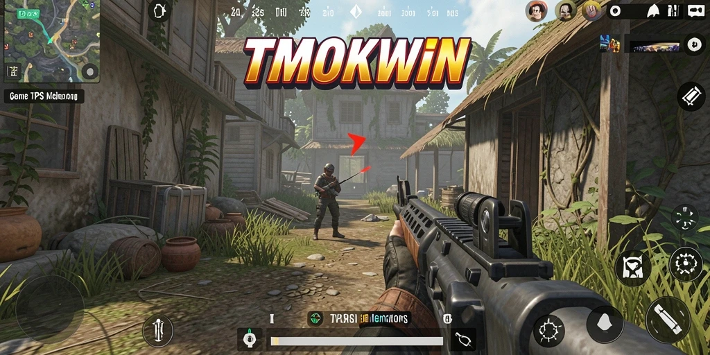 Screenshot gameplay TMOKWIN menampilkan aksi seru di arena pertempuran.