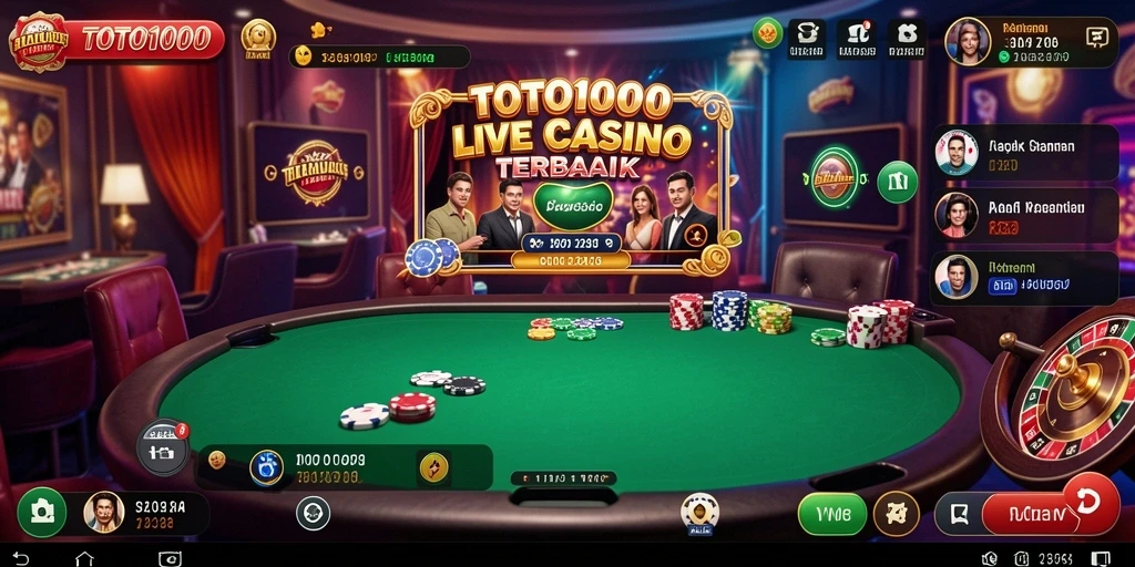 Screenshot gameplay TOTO1000 yang menampilkan suasana kasino langsung.