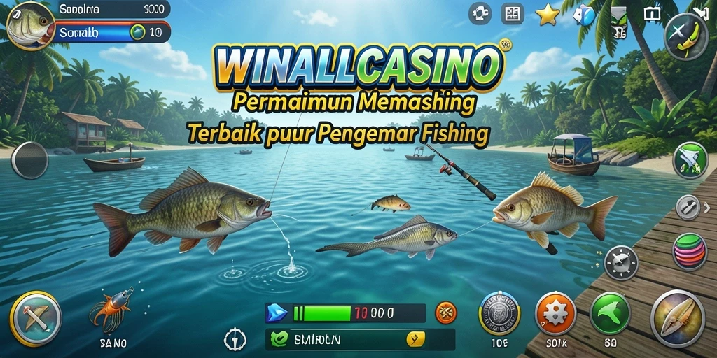 Screenshot gameplay <strong>WINALLCASINO</strong> menampilkan aksi memancing yang seru dan grafis memukau.